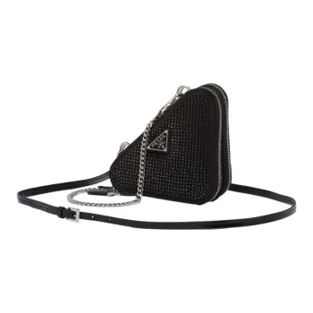 PRADA Satin Leather Single Shoulder Crossbody Clutch Mini Women's Black
