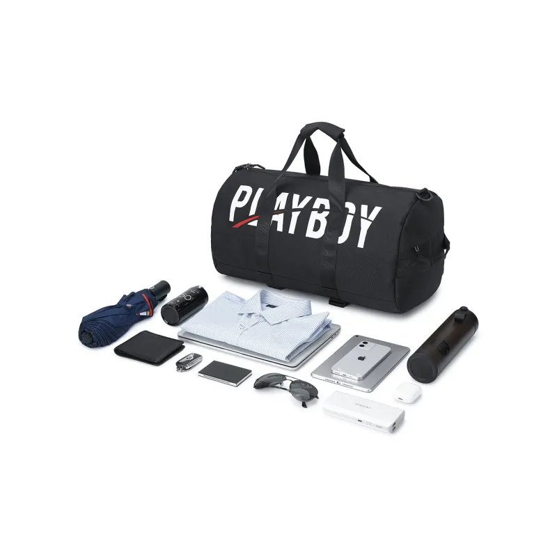 Playboy Fabric Gym Bag, Portable Crossbody Bag, Travel Bag Tubas Men's Black-3