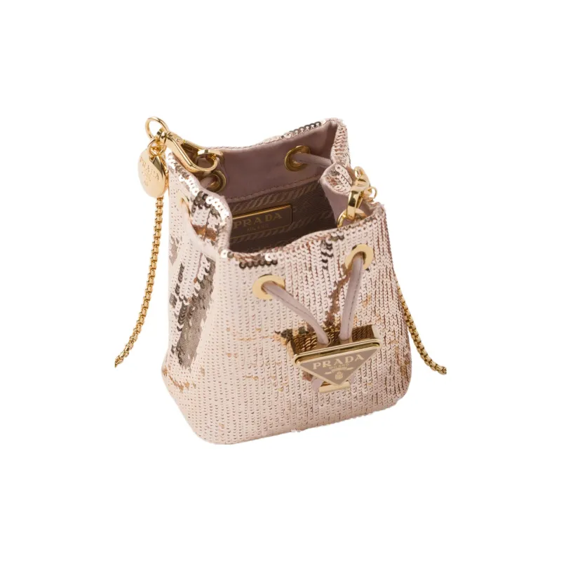 PRADA Satin One Shoulder Crossbody Clutches Mini Women's Gold/Pink-2
