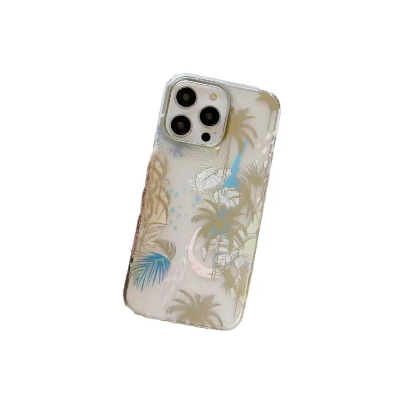 Yule Solid Color Phone Cases Compatible With Apple 15/14/13 Pro Max/Pro Gilded Floral Individual Impact Resistant-0