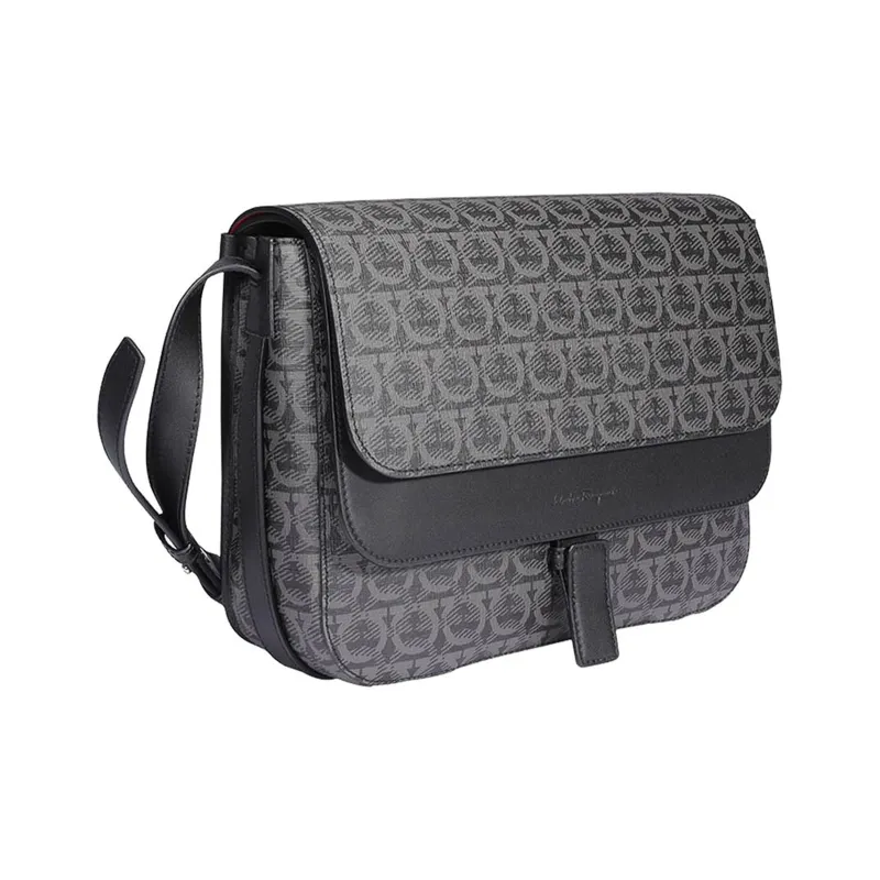 FERRAGAMO GANCINI Calfskin With Polyurethane Messenger Bag Crossbody Bag Shoulder Bag Men's Dark Gray-1