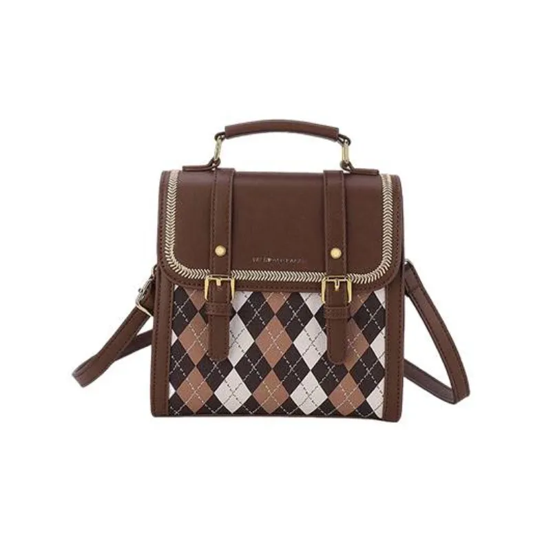 MARKANGARO PU Small Square Bag One Shoulder Crossbody Double-Shoulder Handbag Medium Size Women's Ecru/Brown/Black-7