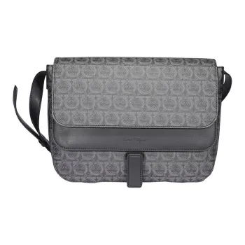 FERRAGAMO GANCINI Calfskin With Polyurethane Messenger Bag Crossbody Bag Shoulder Bag Men's Dark Gray