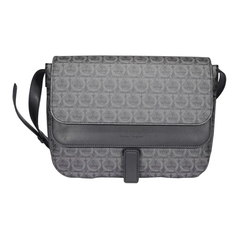 FERRAGAMO GANCINI Calfskin With Polyurethane Messenger Bag Crossbody Bag Shoulder Bag Men's Dark Gray-0