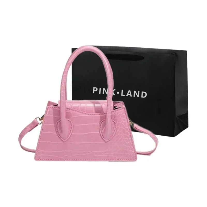 PINK·LAND PU Handbag Women's Black/White/Pink-4