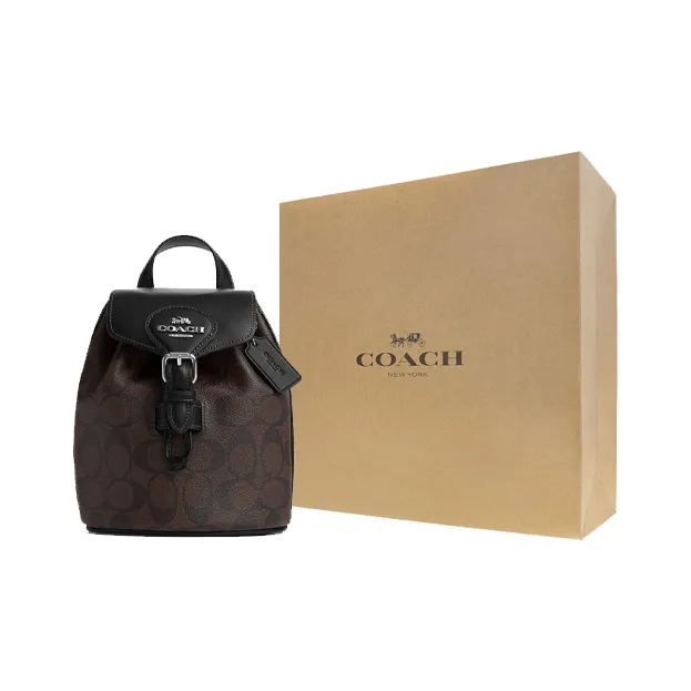 COACH Canvas With Smooth Leather Backpack Small Size Women's Black & Brown Monogram-5