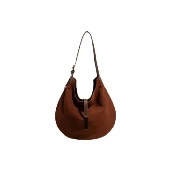 MISS MUSI Cowhide Split Leather Shoulder Bag Large Size Unisex Coffee/Khaki Gray/Brown