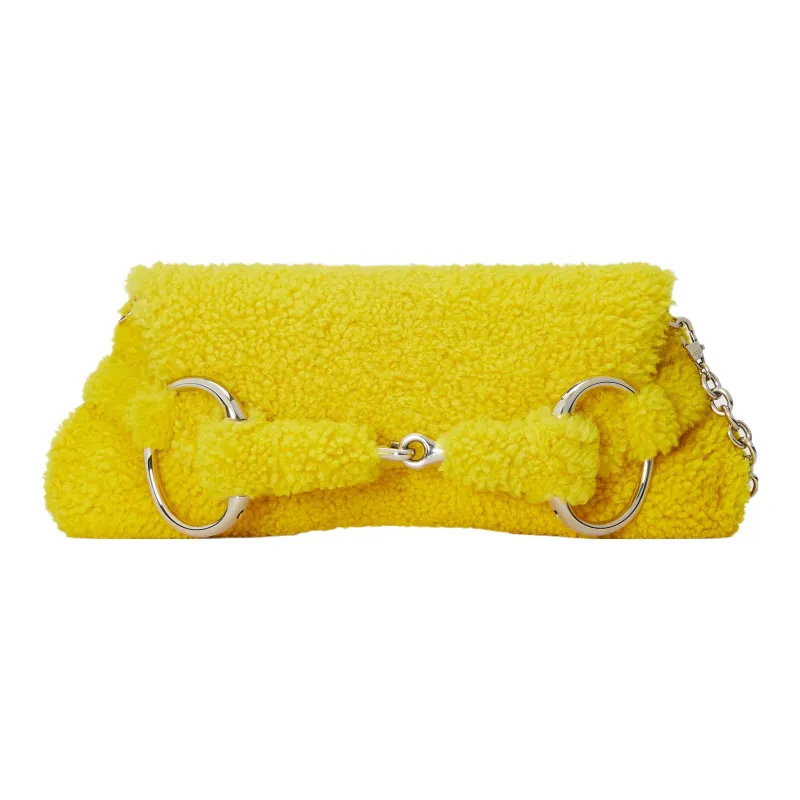 GUCCI Horsebit 1955 Wool Handbag Shoulder Bag Medium Size Women's Yellow-0