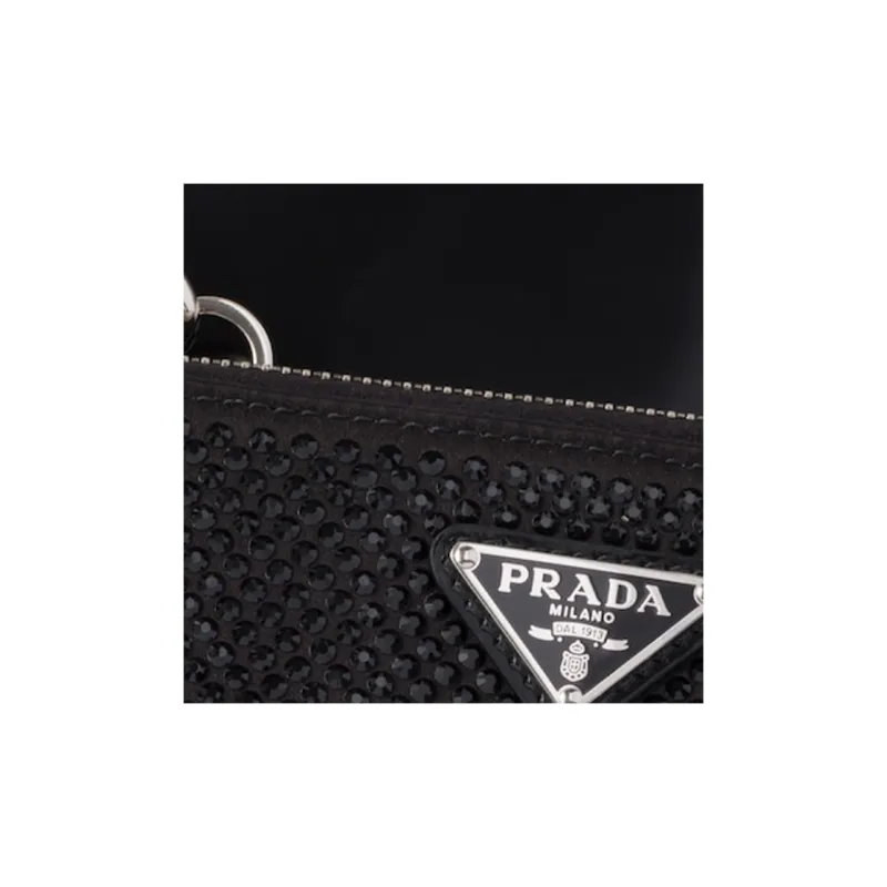 PRADA Satin Leather Single Shoulder Crossbody Clutch Mini Women's Black-5