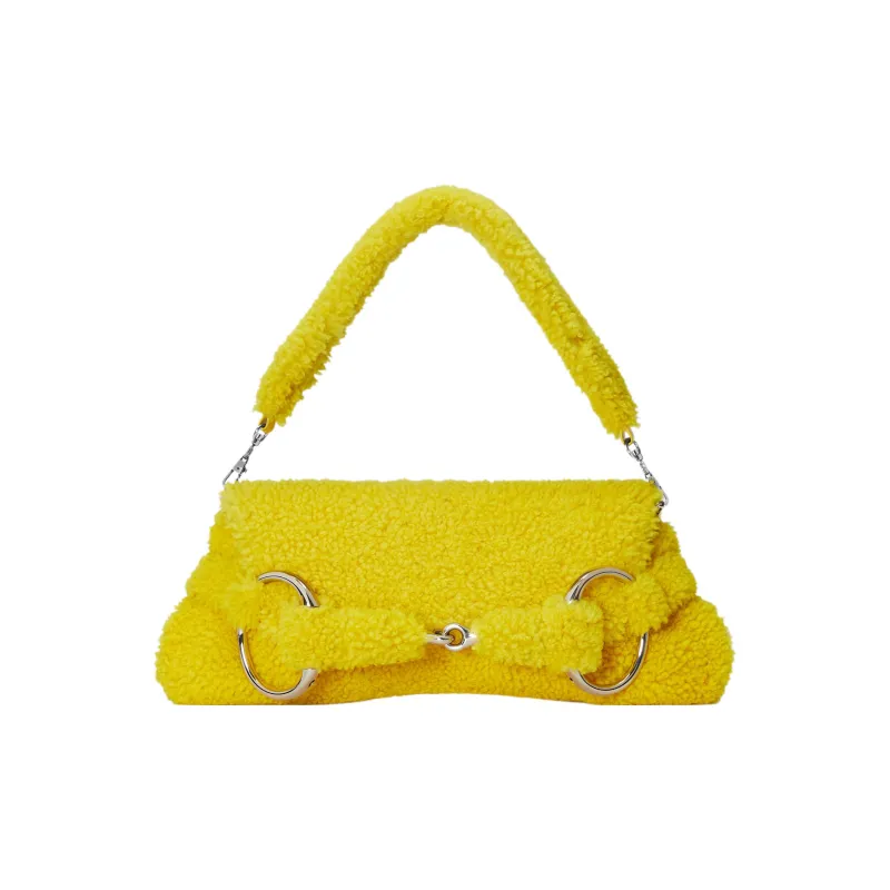 GUCCI Horsebit 1955 Wool Handbag Shoulder Bag Medium Size Women's Yellow-2