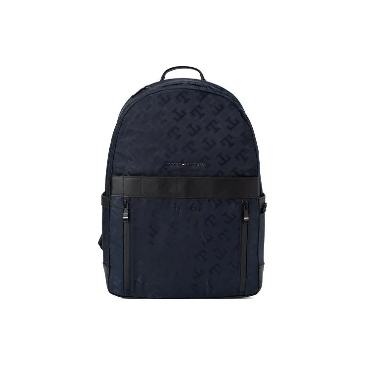 Tommy Hilfiger Artificial Leather Bonded Polyester Backpack Large Size Men's Navy Blue-0