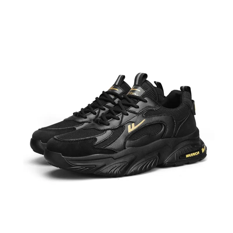 Warrior Lightweight Anti Slip And Wear Resistant Low Top Casual Shoes Men's Black Gold-2