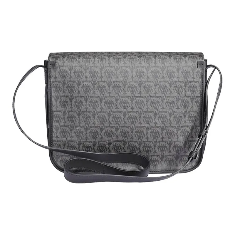 FERRAGAMO GANCINI Calfskin With Polyurethane Messenger Bag Crossbody Bag Shoulder Bag Men's Dark Gray-2