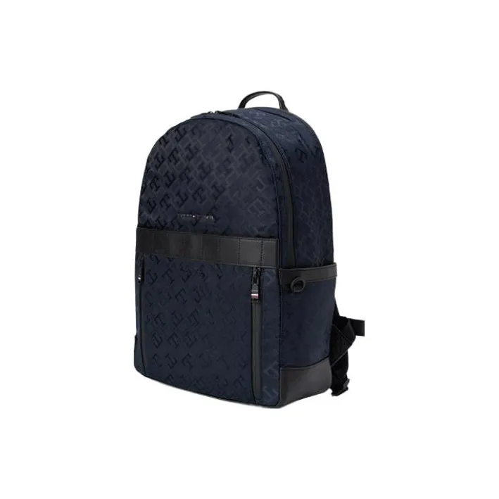 Tommy Hilfiger Artificial Leather Bonded Polyester Backpack Large Size Men's Navy Blue-1