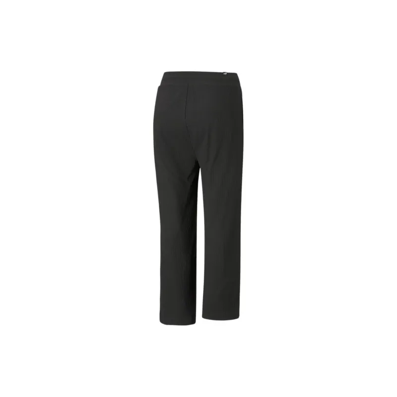 PUMA Modern Basics Ribbed Wide Knitted Sports Pants Women's Black-1