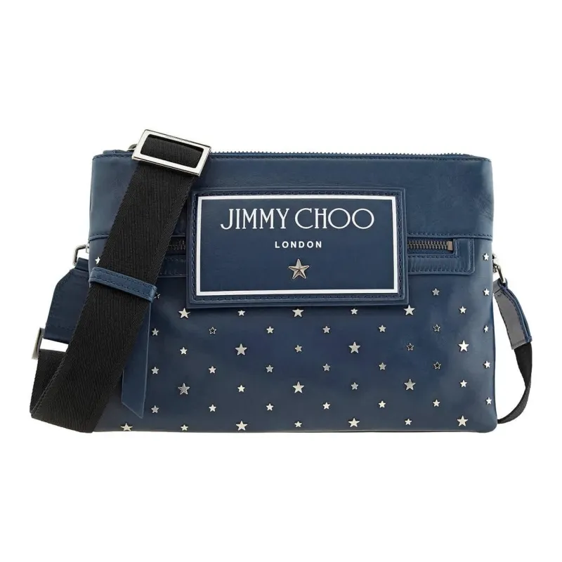 Jimmy Choo Leather Shoulder Bag Crossbody Bag Men's Indigo With Silver Accents-0