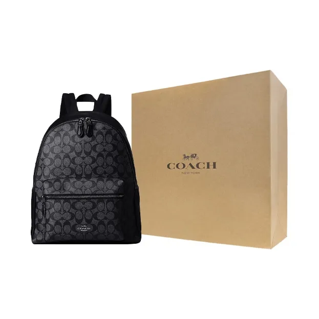 COACH Charlie Canvas With Calfskin Backpack Large Size Unisex Black-11