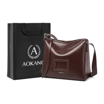 AOKANG Cow Leather Shoulder Bag Medium Size Women's Chocolate/Classic Black
