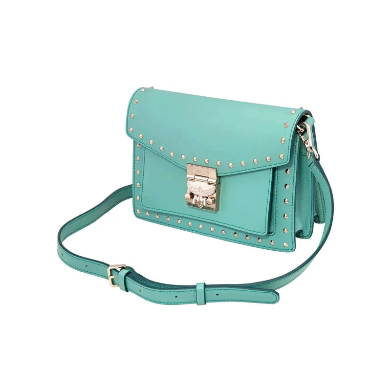 MCM Leather Shoulder Bag, Crossbody Bag Small Size Women's Mint Green-1