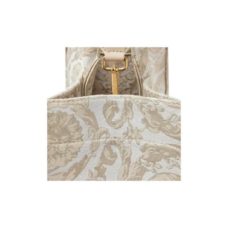 VERSACE Barocco Polyamide With Cotton And Cow Leather Tote Bag Shopping Bag Handbag Regular Women's Beige Patch Print-3