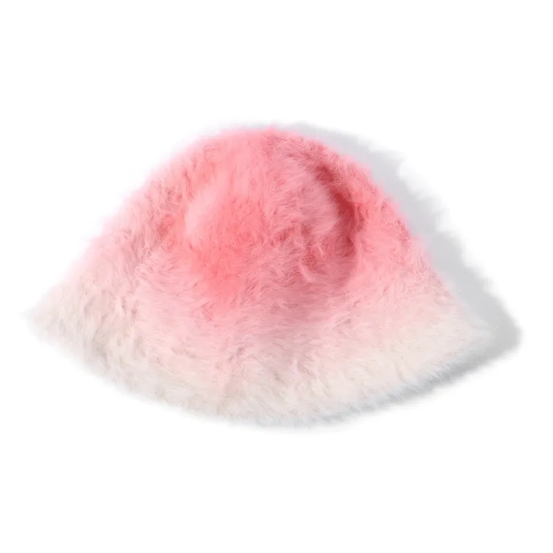 Clect Rabbit Fur Blend Bucket Hats Women's Pink Dark Gray-1