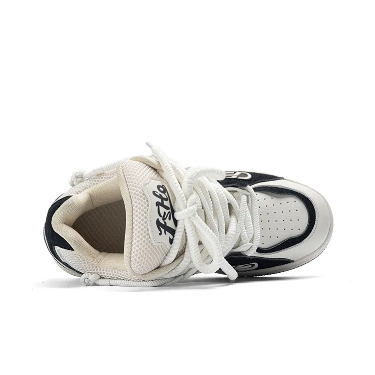 Fang Sanhuo Puffy Shoes Anti Slip Wear Resistant Low Top Skateboard Shoes Unisex White-4