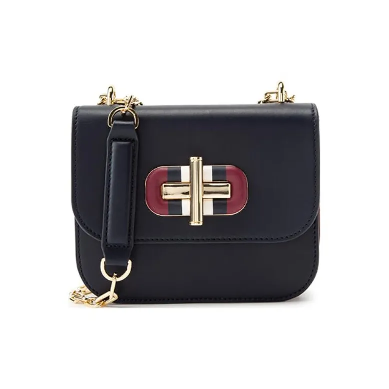 Tommy Hilfiger Cow Leather Crossbody Bag Shoulder Bag Small Size Women's Navy Blue-0