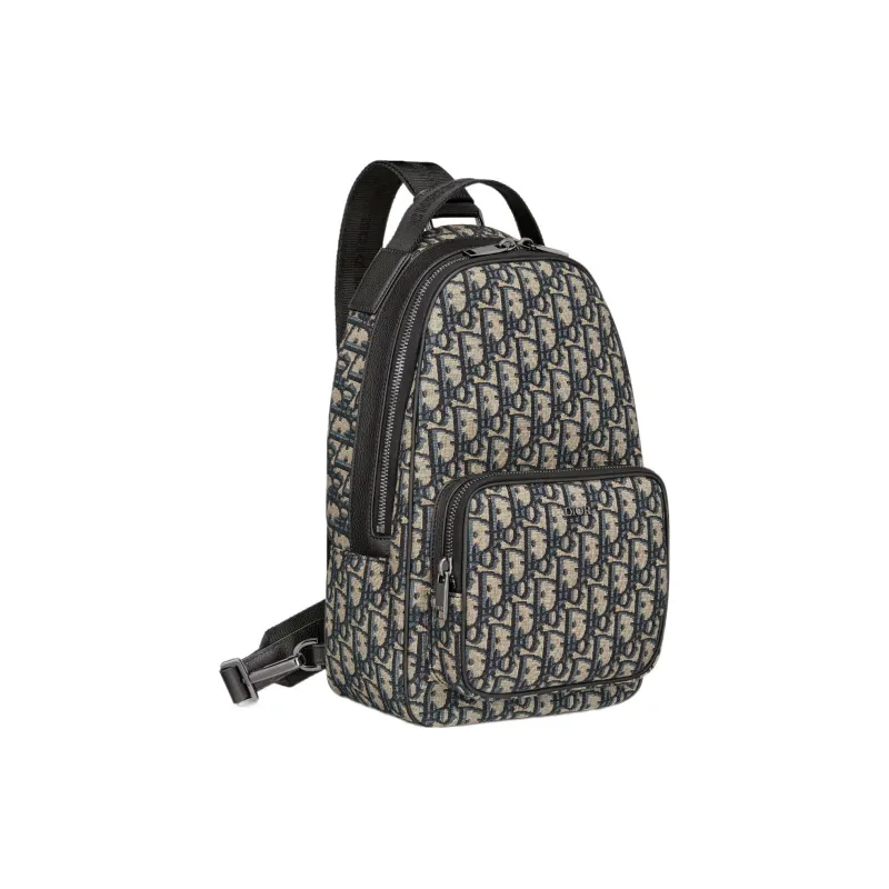 DIOR Oblique Jacquard Fabric Crossbody Bag, Shoulder Bag Men's Beige & Black-1