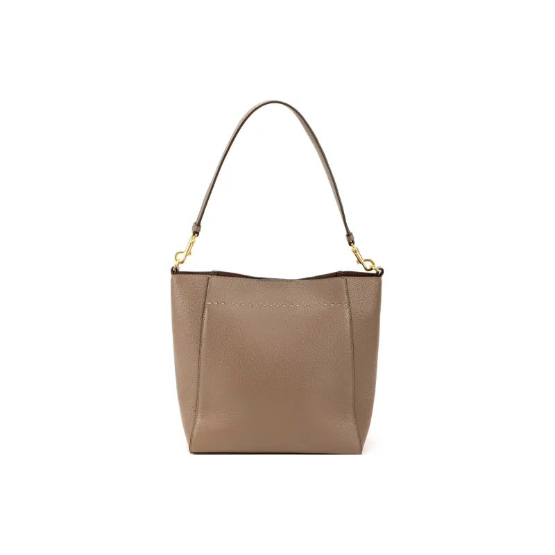 TORY BURCH McGraw Leather Bucket Bags Shoulder Bag Crossbody Bag Large Size Women's Gray Brown-3