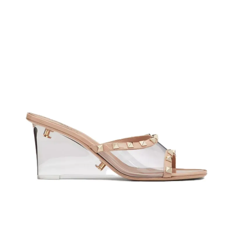 Valentino Rockstud Rubber Sole Quick Dry Slide Slippers Women's Light Pink-1