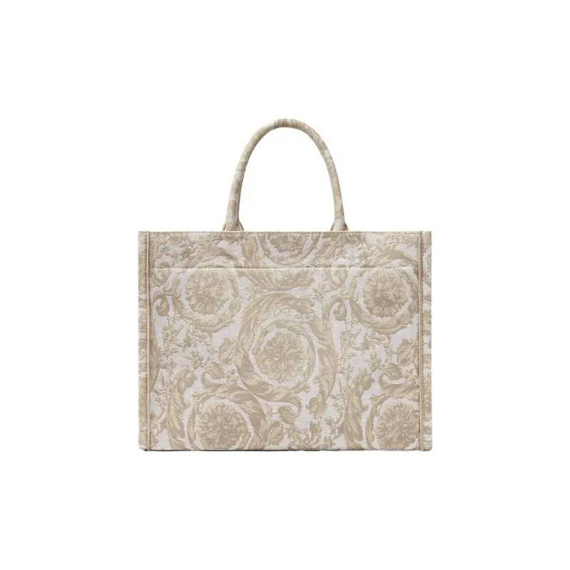 VERSACE Barocco Polyamide With Cotton And Cow Leather Tote Bag Shopping Bag Handbag Regular Women's Beige Patch Print-2