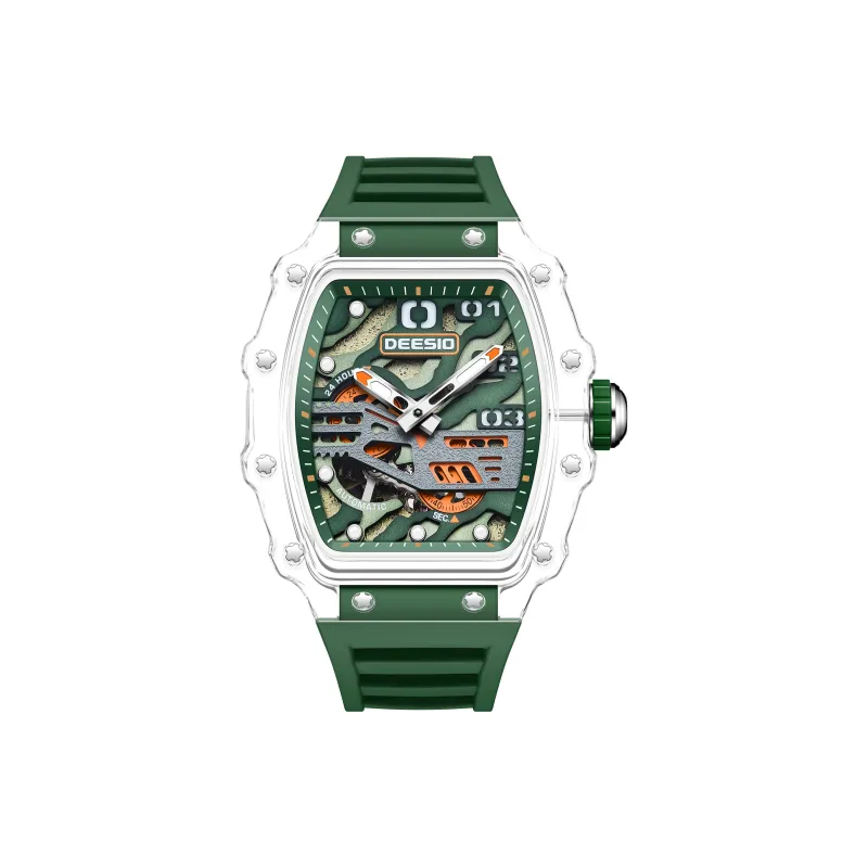 DEESIO Automatic Mechanical Movement Rubber Strap Watch Unisex Cut Out Dial-2