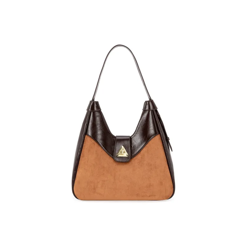 VENOF Cow Leather Shoulder Bag Women's Sand Velvet Brown/Bar Coffee-0