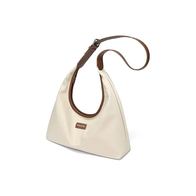MAKEUP KITTEN Nylon Fabric Shoulder Bag Moon-Shaped Bag Dumpling Bag Shoulder Bag Regular Women's Black/Apricot-8