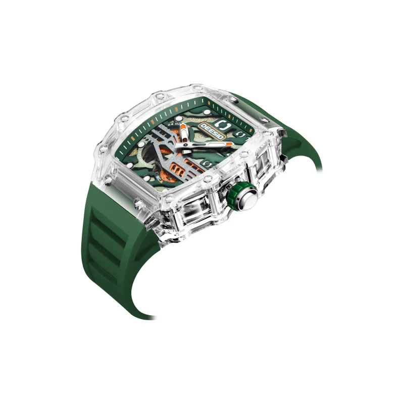DEESIO Automatic Mechanical Movement Rubber Strap Watch Unisex Cut Out Dial-4