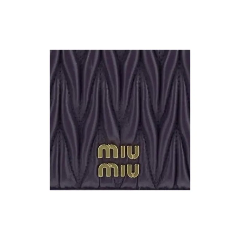 MIU MIU Matelassé Soft Sheep Leather Wallet Small Size Women's Purple-4