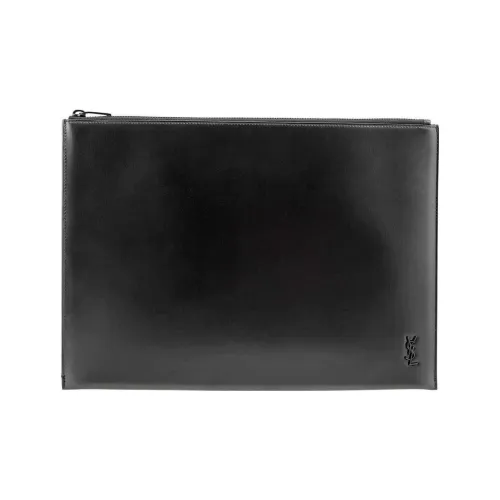SAINT LAURENT Monogram Calfskin Clutch Small Size Men's Black