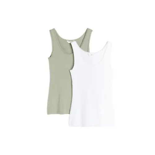 H&M Tank Tops Women's Set Of 2 Light Khaki Green+White