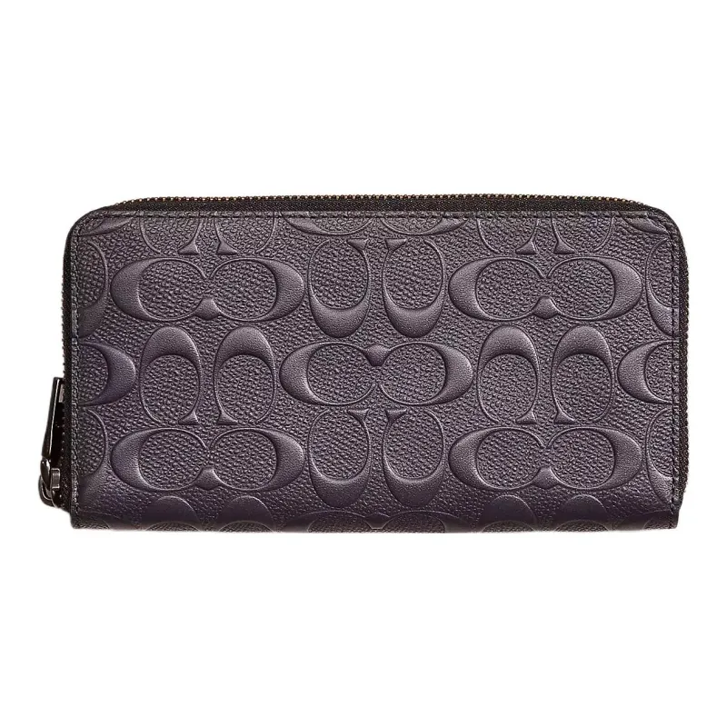 COACH Accordion Wallet Cross-Stitch Leather Coin Purses Wallets Small Size Women's Midnight-0