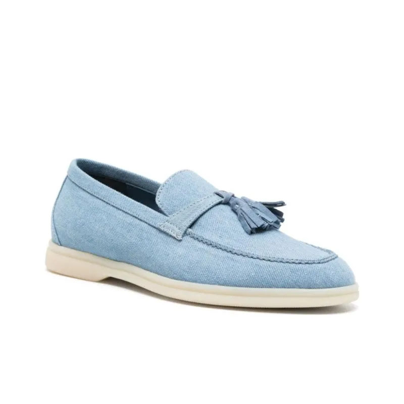 SCAROSSO Leandra Tassel Detailed Denim Loafers Women's-1