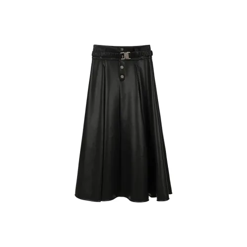 NancyCavally Leather Long Skirts Women's Black