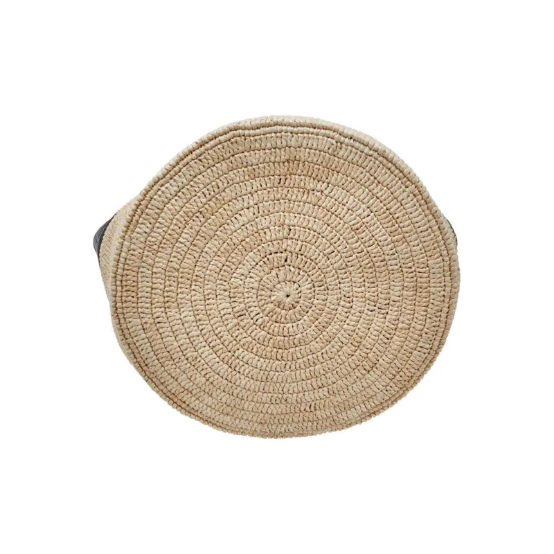 CELINE Raffia With Calfskin Basket Bag Handbag Shoulder Bag Women's Black & Natural-3