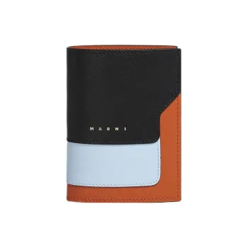 MARNI Calfskin Wallet Regular Women's Black & Colorful Blue & Chili Red