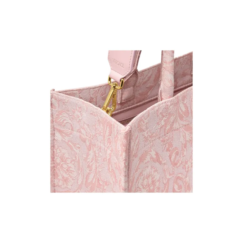 VERSACE Barocco Polyamide With Cotton Tote Bag, Shopping Bag, Handbag Women's Pink Multicolor Print-3