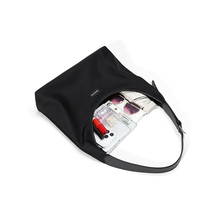 MAKEUP KITTEN Nylon Fabric Shoulder Bag Moon-Shaped Bag Dumpling Bag Shoulder Bag Regular Women's Black/Apricot-3