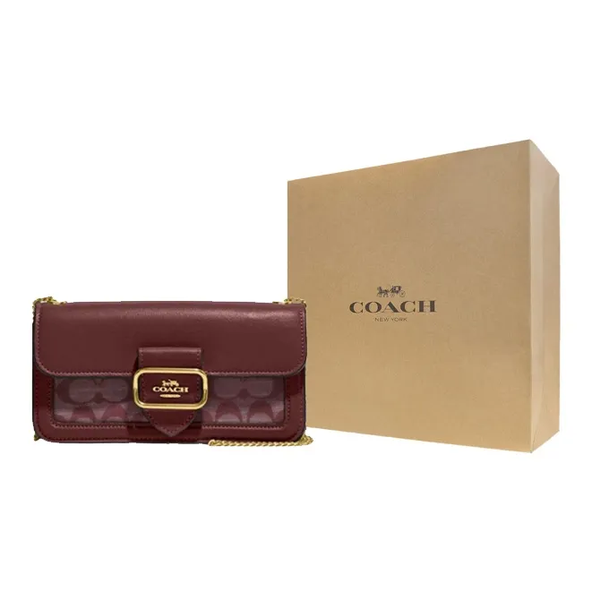 COACH Morgan Fabric With Cow Leather Shoulder Bag, Crossbody Bag Small Size Women's Burgundy-6