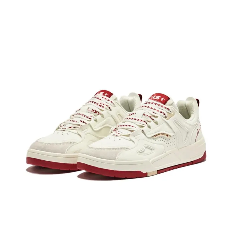 QIAODAN Inheritance 1.0 Skateboard Shoes Men Low Top White Red-2
