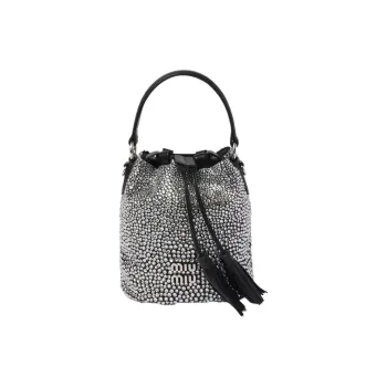 MIU MIU Synthetic Faux Crystal Bucket Bag Handbag Shoulder Bag Crossbody Bag Women's Black