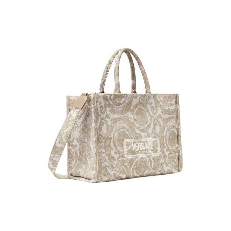 VERSACE Barocco Polyamide With Cotton And Cow Leather Tote Bag Shopping Bag Handbag Regular Women's Beige Patch Print-1