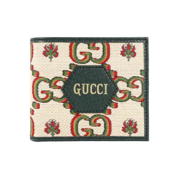 GUCCI Leather Wallet Men's Beige/Green